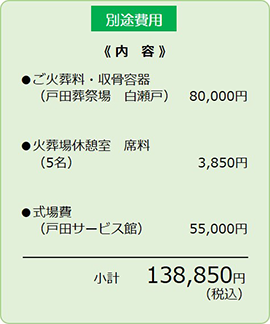 戸田葬祭場 ／ 戸田サービス館の別途費用